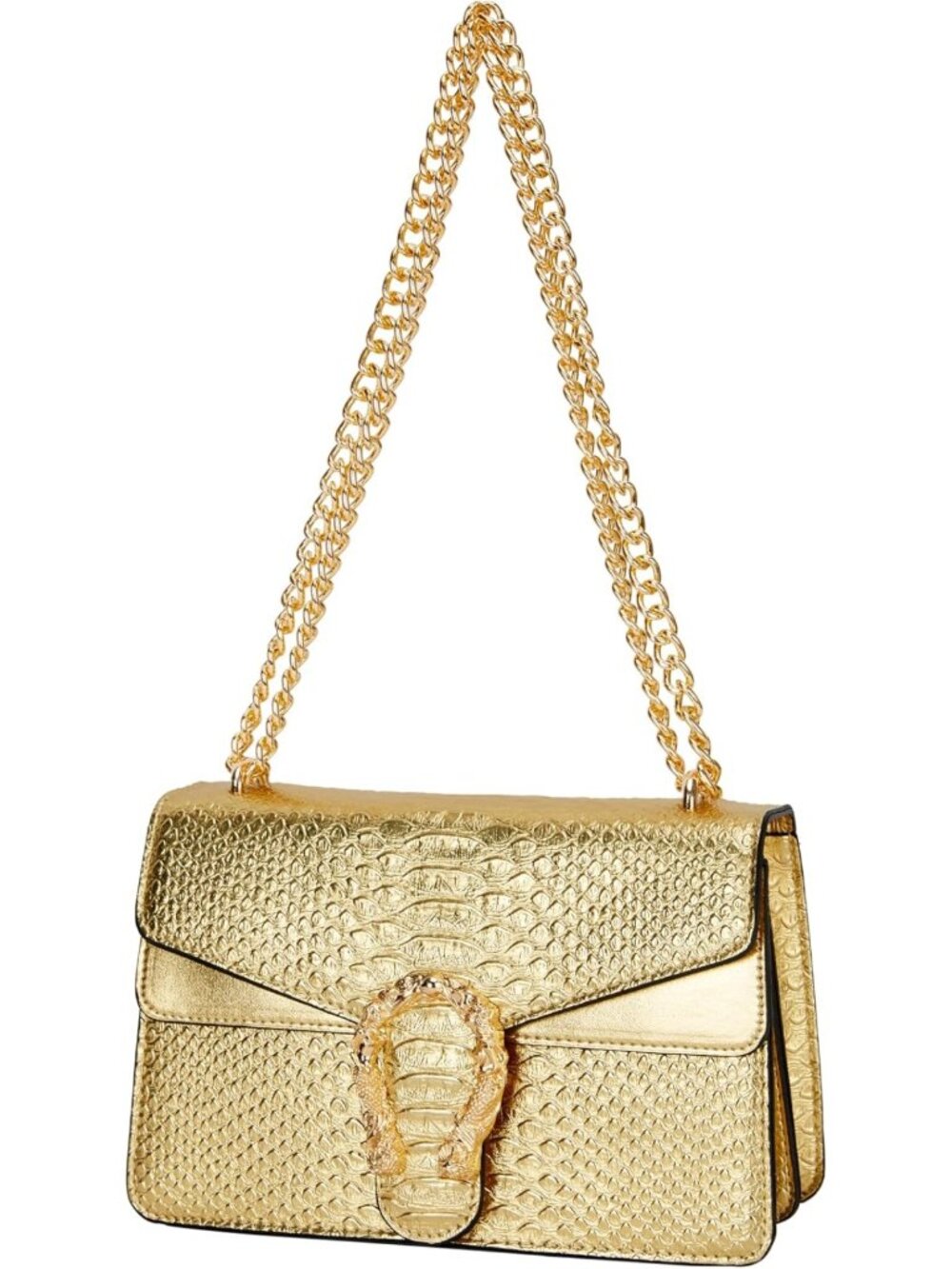 Vintage Snake Print Leather Shoulder Bag - Stylish Crossbody Chain Purse for